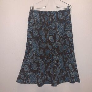 Apparenza brown boho leaf print a-line midi skirt